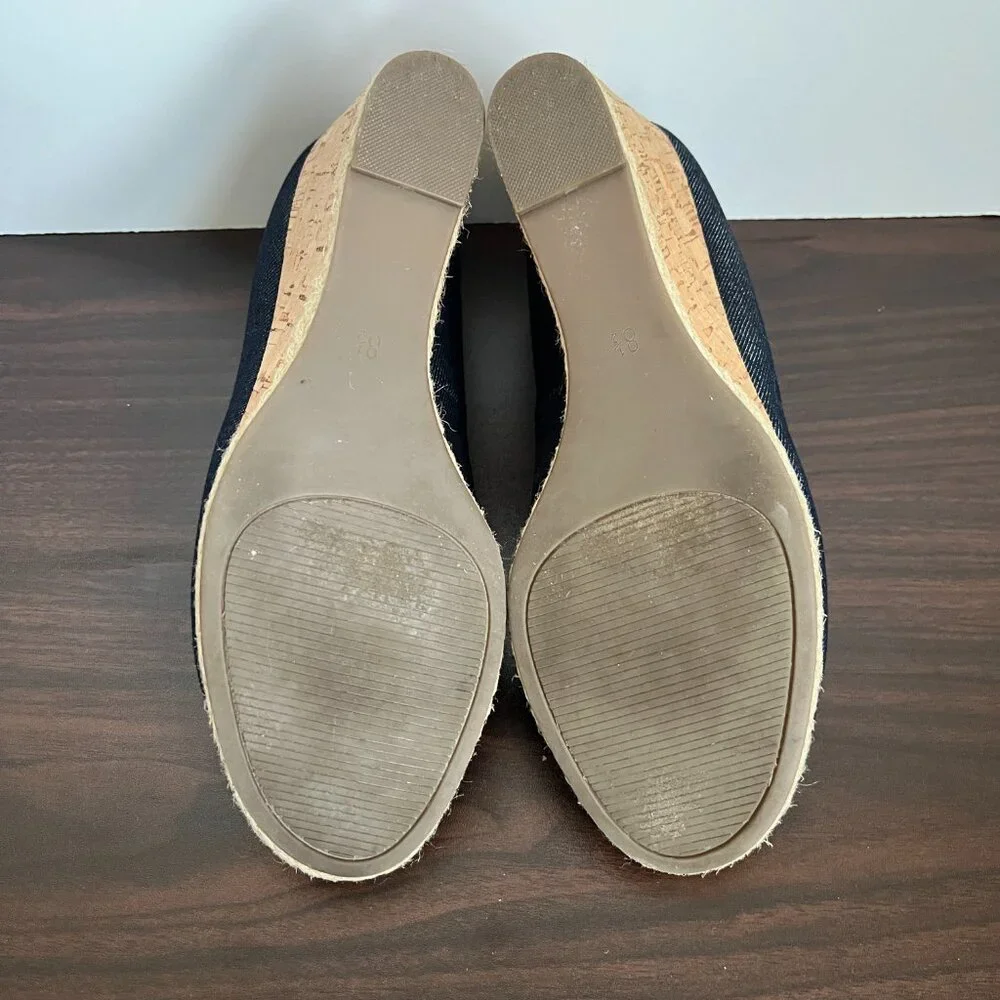 Kelly & Katie Cork Wedge Peep-toe Pumps in Dk Blue Denim Coastal Chic Y2K 8.5